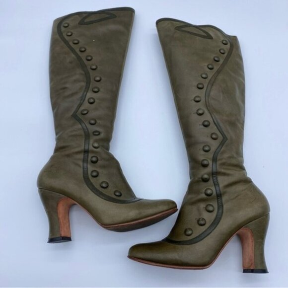 John‎ Fluevog Miracles Lourdes Olive Boots Women Size 7 - Picture 3 of 11